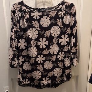 Lucky Brand Black and Cream Floral Top